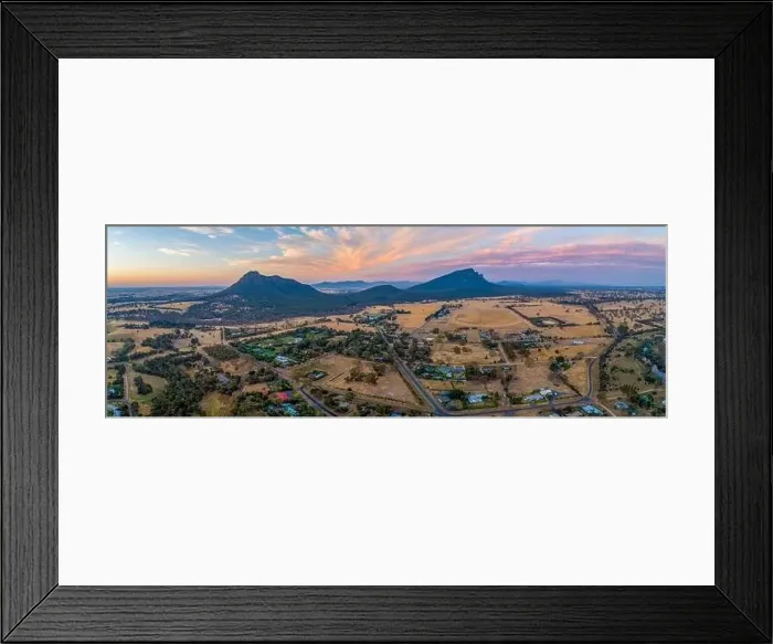 Framed Print : Beautiful aerial panorama of mountains in Grampians National Park and surrounding plains at sunset Framed Print : Beautiful aerial panorama of mountains in Grampians National Park and surrounding plains at sunset
