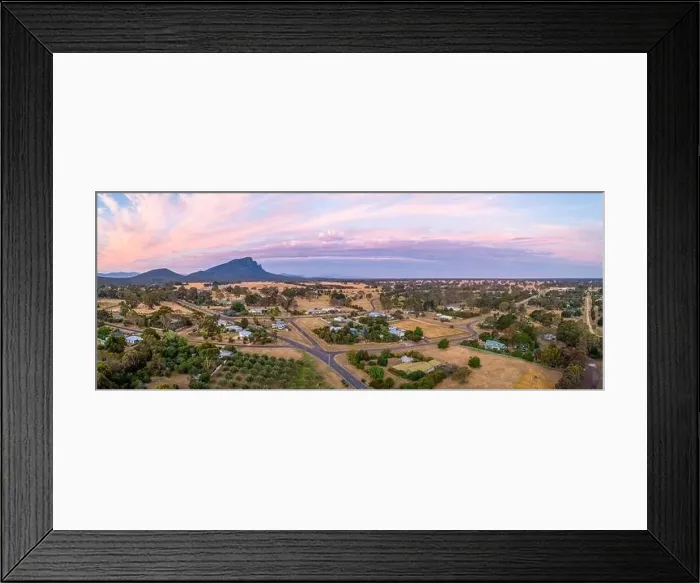 Framed Print : Wide aerial panorama of Australian countryside at dusk Framed Print : Wide aerial panorama of Australian countryside at dusk