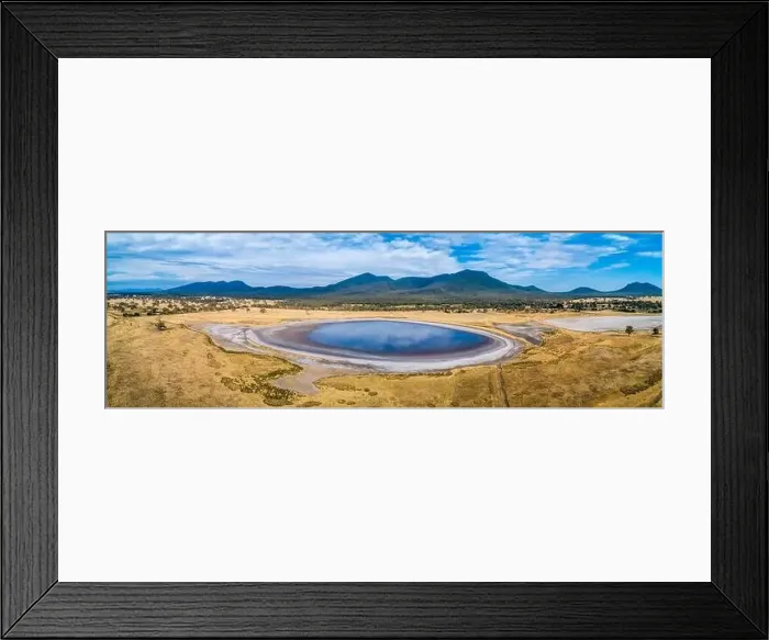 Framed Print : Small lake and mountains in Australia - aerial panorama Framed Print : Small lake and mountains in Australia - aerial panorama
