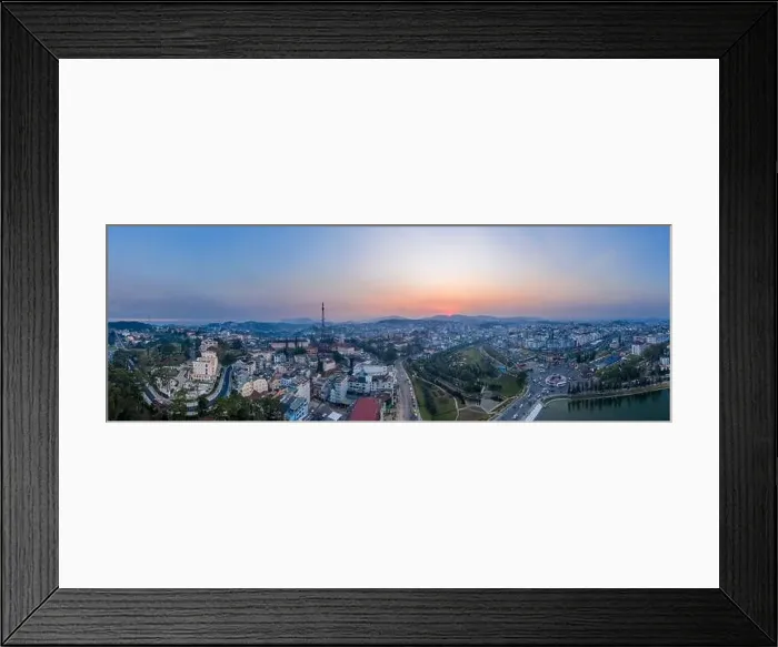 Framed Print : Da Lat or Dalat, Vietnam evening sunset panorama including City Center, mini Eiffel Tower, Alpine Lake, and Mountains Framed Print : Da Lat or Dalat, Vietnam evening sunset panorama including City Center, mini Eiffel Tower, Alpine Lake, and Mountains