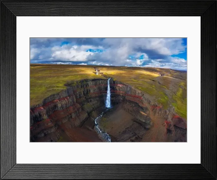 Framed Print : Aerial view of the Hengifoss waterfall in East Iceland Framed Print : Aerial view of the Hengifoss waterfall in East Iceland