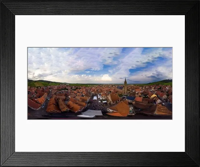 Framed Print : Panoramic 360-degree spherical view of village Dambach-la-ville in Alsace. Made from drone Framed Print : Panoramic 360-degree spherical view of village Dambach-la-ville in Alsace. Made from drone