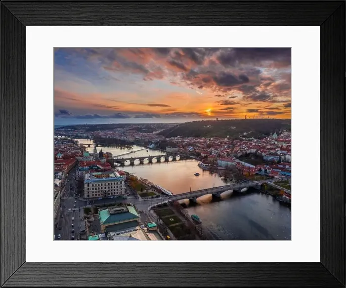 Framed Print : Prague, Czech Republic - Aerial panoramic drone view the city of Prague wirh the world famous Charles Bridge Framed Print : Prague, Czech Republic - Aerial panoramic drone view the city of Prague wirh the world famous Charles Bridge