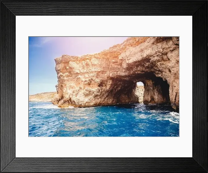 Framed Print : Panorama beach Blue Lagoon Comino Malta. Rocky coast with window and arch Mediterranean Sea Framed Print : Panorama beach Blue Lagoon Comino Malta. Rocky coast with window and arch Mediterranean Sea