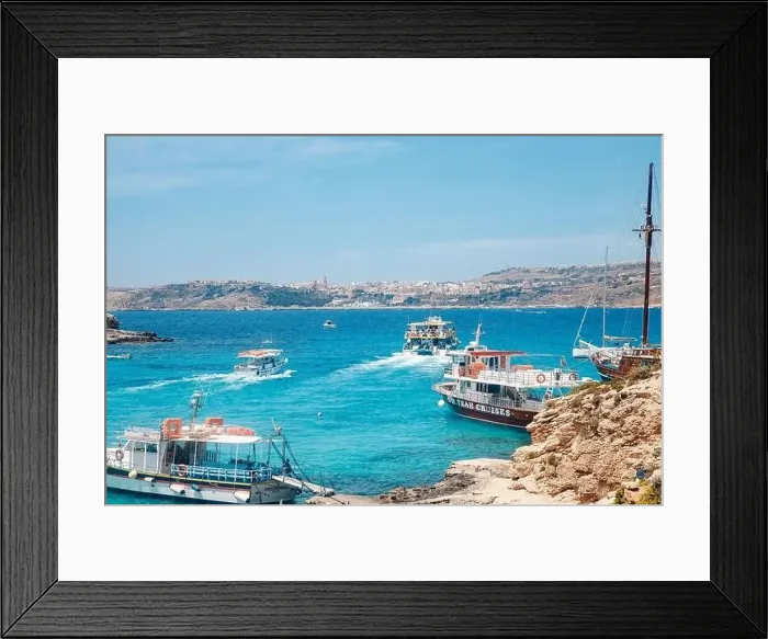 Framed Print : Comino, Malta - May 9, 2019: Panorama beach Blue Lagoon Framed Print : Comino, Malta - May 9, 2019: Panorama beach Blue Lagoon
