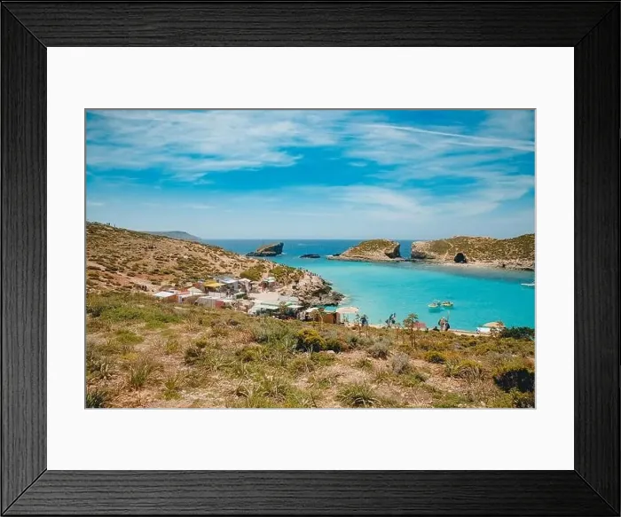 Framed Print : Comino, Malta - May 9, 2019: Panorama beach Blue Lagoon Framed Print : Comino, Malta - May 9, 2019: Panorama beach Blue Lagoon