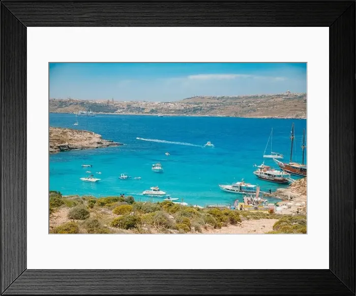 Framed Print : Comino, Malta - May 9, 2019: Panorama beach Blue Lagoon Framed Print : Comino, Malta - May 9, 2019: Panorama beach Blue Lagoon