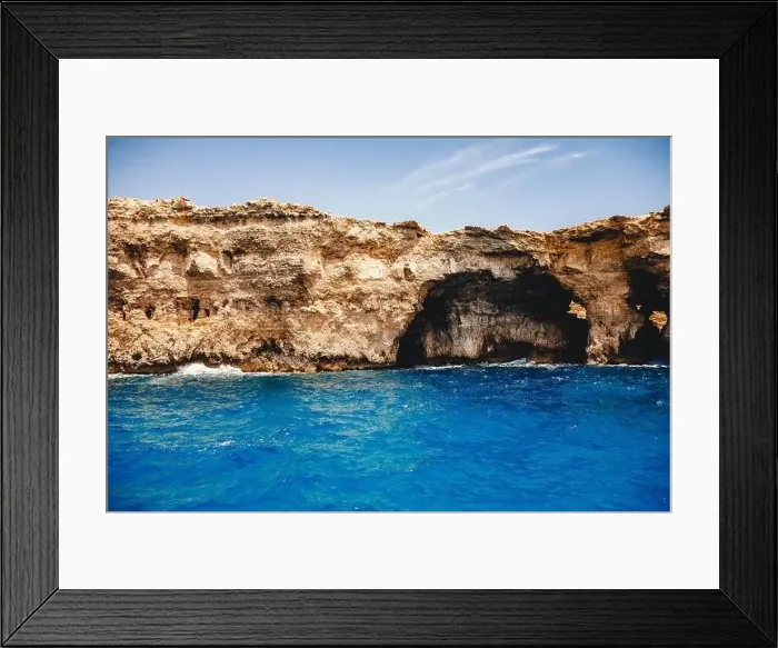 Framed Print : Panorama beach Blue Lagoon Comino Malta. Rocky coast with window and arch Mediterranean Sea Framed Print : Panorama beach Blue Lagoon Comino Malta. Rocky coast with window and arch Mediterranean Sea