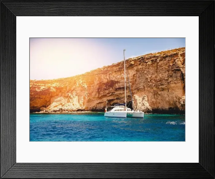 Framed Print : Luxury white yacht mediterranean walk beach Blue Lagoon Comino Malta Framed Print : Luxury white yacht mediterranean walk beach Blue Lagoon Comino Malta