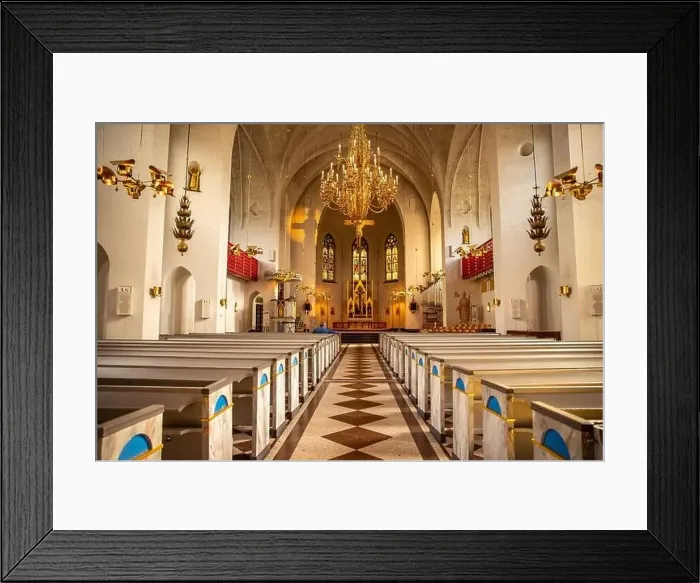 Framed Print : Lulea, Sweden - July 05, 2019: Cathedral Catholic, parishioners pray Framed Print : Lulea, Sweden - July 05, 2019: Cathedral Catholic, parishioners pray