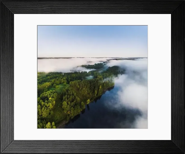 Framed Print : Lithuania landscape from the drone perspective in the misty morning Framed Print : Lithuania landscape from the drone perspective in the misty morning