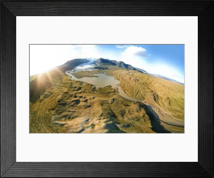 Framed Print : Icelandic aerial landscape. Panorama of the Fjallsarlon glacier and the lagoon at sunset Framed Print : Icelandic aerial landscape. Panorama of the Fjallsarlon glacier and the lagoon at sunset
