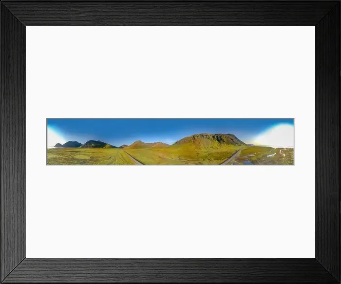 Framed Print : 360 degrees Icelandic aerial landscape. 360 panorama of Vestrahorn mountain on a sunny day Framed Print : 360 degrees Icelandic aerial landscape. 360 panorama of Vestrahorn mountain on a sunny day