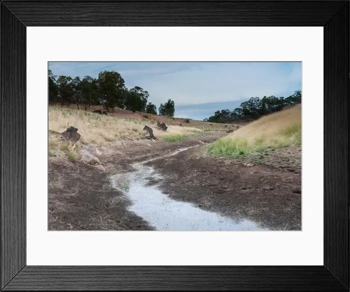 Framed Print : A fresh water reservoir feeder creek running dry due to the drought in Australia Framed Print : A fresh water reservoir feeder creek running dry due to the drought in Australia
