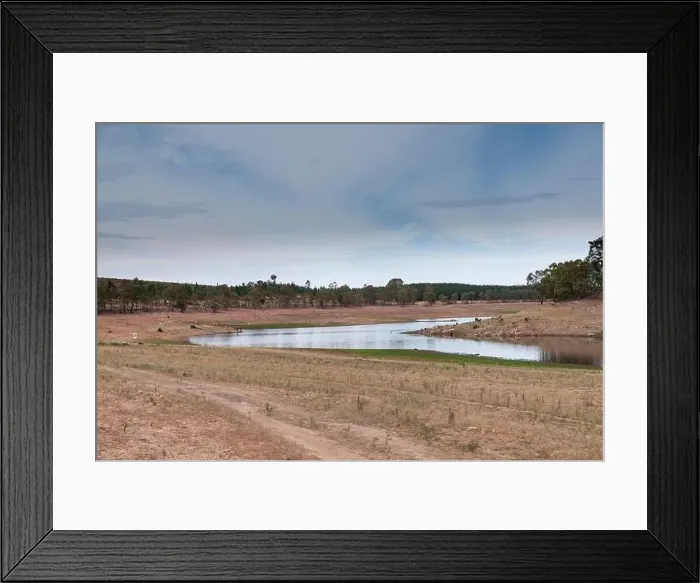 Framed Print : Aerial view of a fresh water reservoir in rural Australia which is reducing due to the extreme drought Framed Print : Aerial view of a fresh water reservoir in rural Australia which is reducing due to the extreme drought