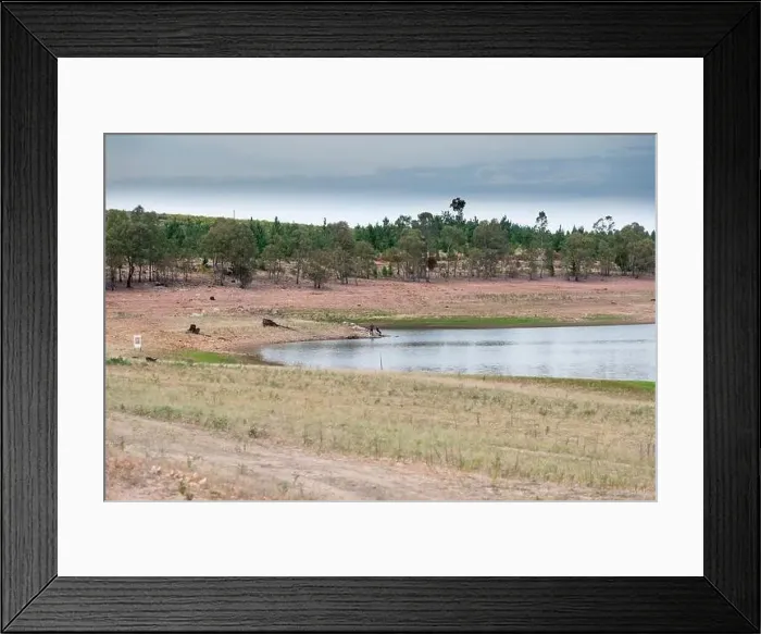 Framed Print : Aerial view of a fresh water reservoir in rural Australia which is reducing due to the extreme drought Framed Print : Aerial view of a fresh water reservoir in rural Australia which is reducing due to the extreme drought
