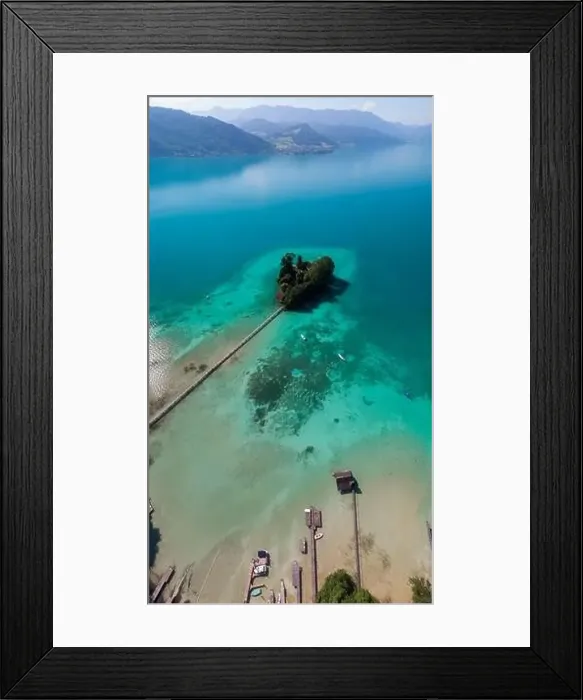Framed Print : Panorama of the private island Castle Litzlberg (Schloss Litzlberg) on the Lake Atter (Attersee) in Austria Framed Print : Panorama of the private island Castle Litzlberg (Schloss Litzlberg) on the Lake Atter (Attersee) in Austria