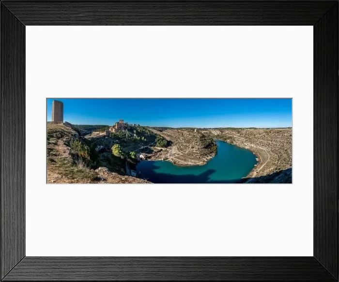 Framed Print : Aerial view of Alarcon castle, parador and fortifications along the Jucar river in Albacete province Spain Framed Print : Aerial view of Alarcon castle, parador and fortifications along the Jucar river in Albacete province Spain