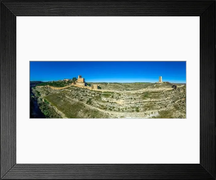 Framed Print : Aerial view of Alarcon castle, parador and fortifications along the Jucar river in Albacete province Spain Framed Print : Aerial view of Alarcon castle, parador and fortifications along the Jucar river in Albacete province Spain