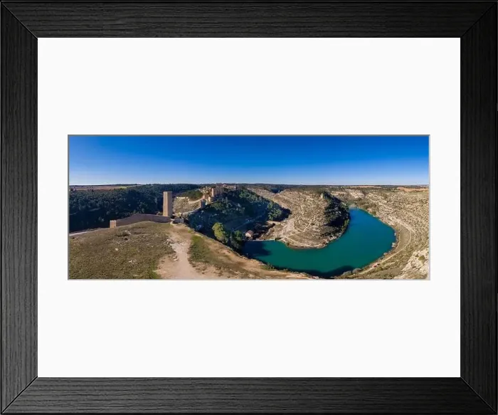 Framed Print : Aerial view of Alarcon castle, parador and fortifications along the Jucar river in Albacete province Spain Framed Print : Aerial view of Alarcon castle, parador and fortifications along the Jucar river in Albacete province Spain