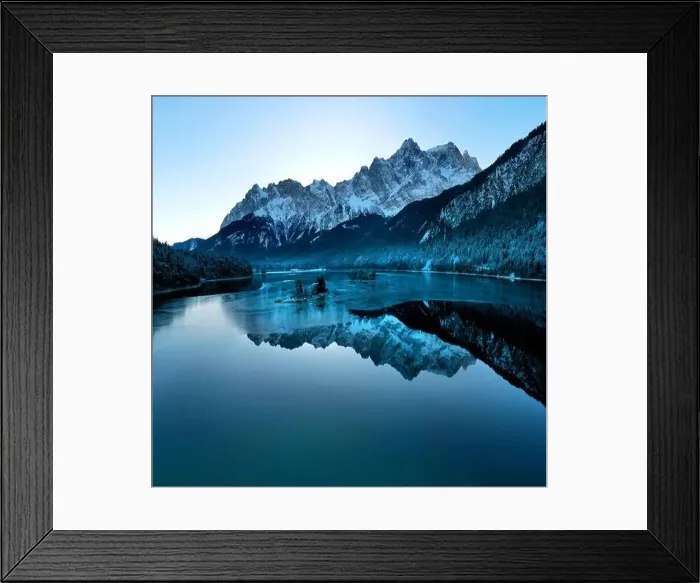 Framed Print : drone shot of beautiful half frozen Eibsee