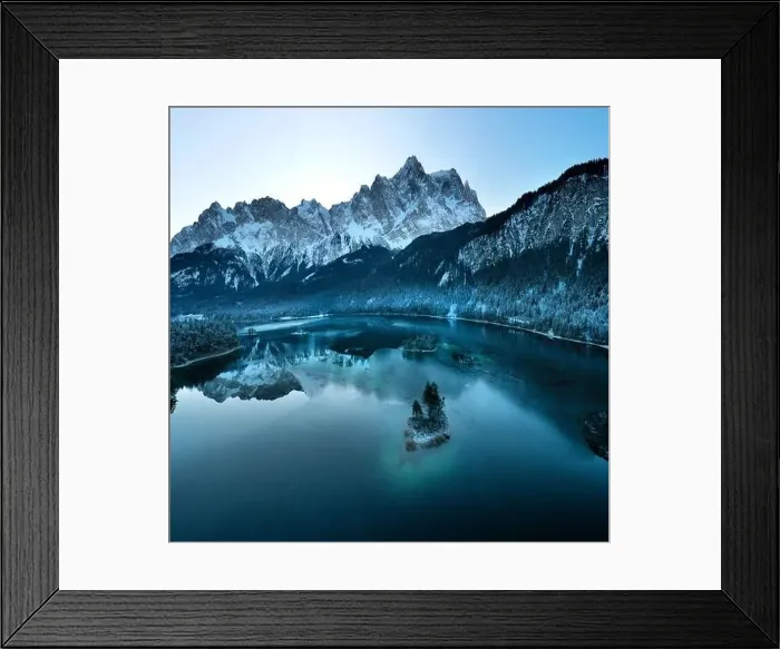 Framed Print : drone shot of beautiful half frozen Eibsee