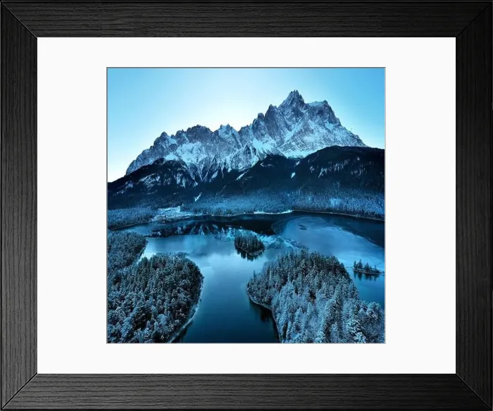 Framed Print : drone shot of beautiful half frozen Eibsee