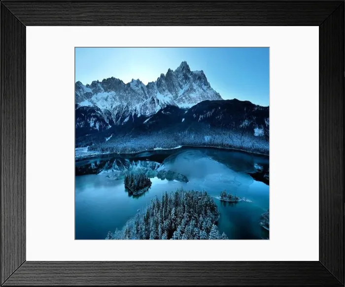 Framed Print : drone shot of beautiful half frozen Eibsee