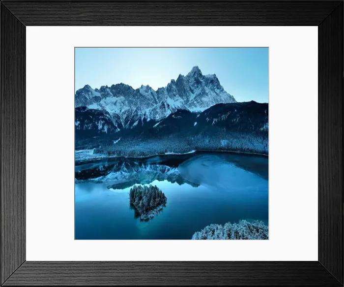 Framed Print : drone shot of beautiful half frozen Eibsee Framed Print : drone shot of beautiful half frozen Eibsee