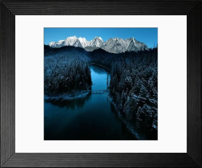 Framed Print : drone shot of beautiful half frozen Eibsee