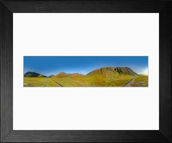 Framed Print : 360 degrees Icelandic aerial landscape. 360 panorama of Vestrahorn mountain on a sunny day Framed Print : 360 degrees Icelandic aerial landscape. 360 panorama of Vestrahorn mountain on a sunny day