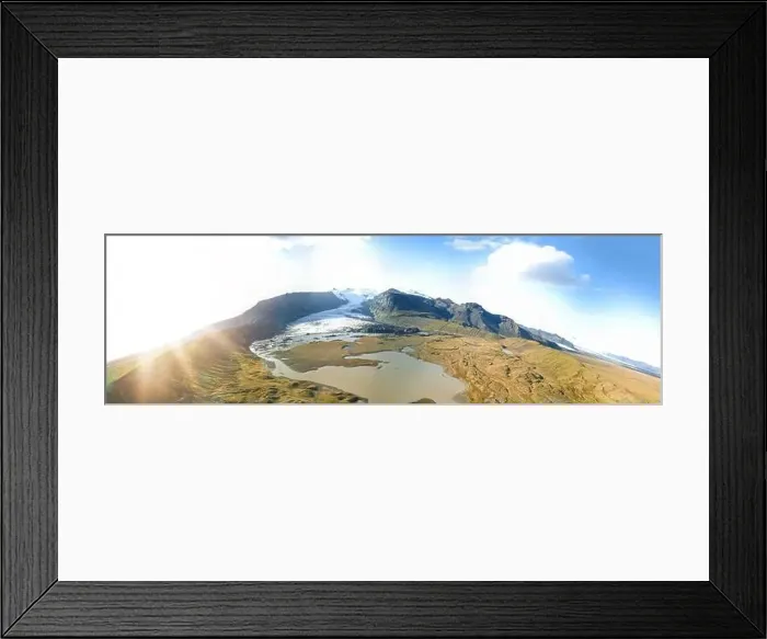 Framed Print : Icelandic aerial landscape. Panorama of the Fjallsarlon glacier and the lagoon at sunset Framed Print : Icelandic aerial landscape. Panorama of the Fjallsarlon glacier and the lagoon at sunset