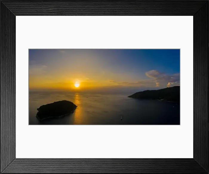 Framed Print : aerial view sunset above Nai Harn beach Framed Print : aerial view sunset above Nai Harn beach
