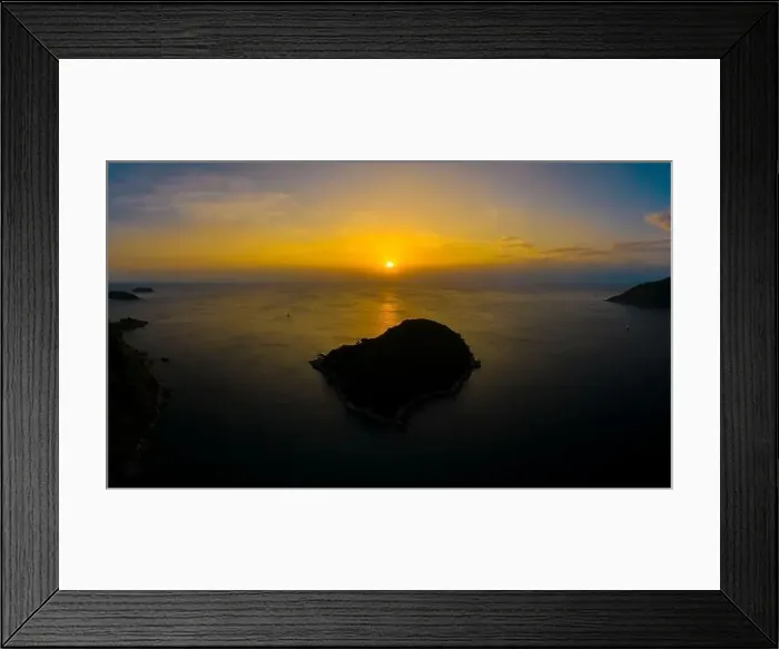 Framed Print : aerial view sunset above Nai Harn beach Framed Print : aerial view sunset above Nai Harn beach