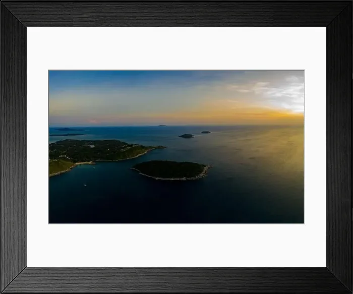 Framed Print : aerial view sunset above Nai Harn beach Framed Print : aerial view sunset above Nai Harn beach