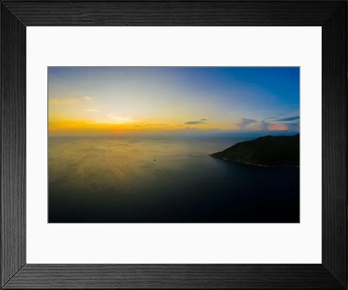 Framed Print : aerial view sunset above Nai Harn beach Framed Print : aerial view sunset above Nai Harn beach
