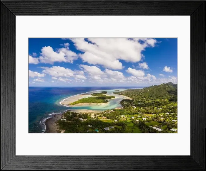 Framed Print : Aerial view of the Muri lagoon and beach in Rarotonga in the Cook islands in the south Pacific ocean Framed Print : Aerial view of the Muri lagoon and beach in Rarotonga in the Cook islands in the south Pacific ocean