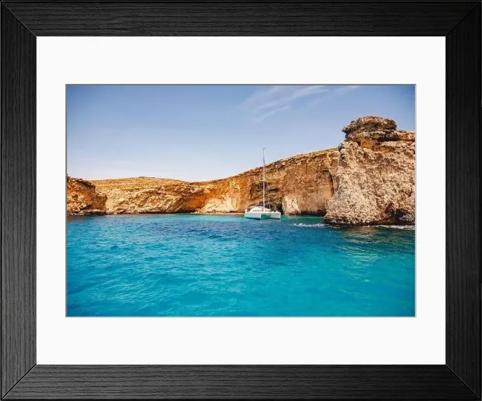 Framed Print : Panorama beach Blue Lagoon Comino Malta. Rocky coast with window and arch Mediterranean Sea Framed Print : Panorama beach Blue Lagoon Comino Malta. Rocky coast with window and arch Mediterranean Sea