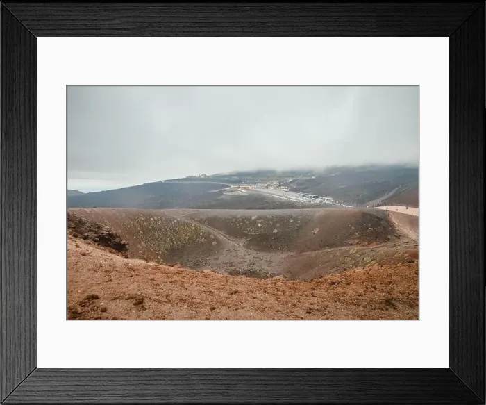 Framed Print : Top of crater Mount Etna volcano, frozen cold lava smokes, thick clouds Framed Print : Top of crater Mount Etna volcano, frozen cold lava smokes, thick clouds