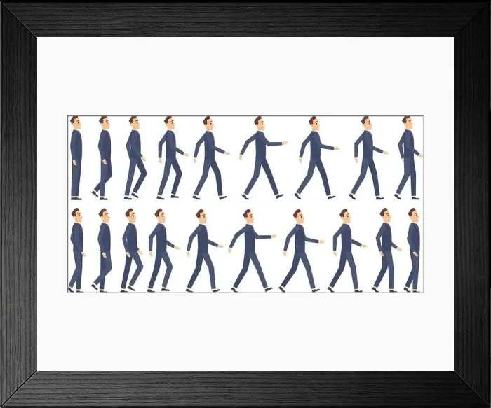 Framed Print : Walking animation. Business characters 2d animation key frames game cartoon sprite vector mascot