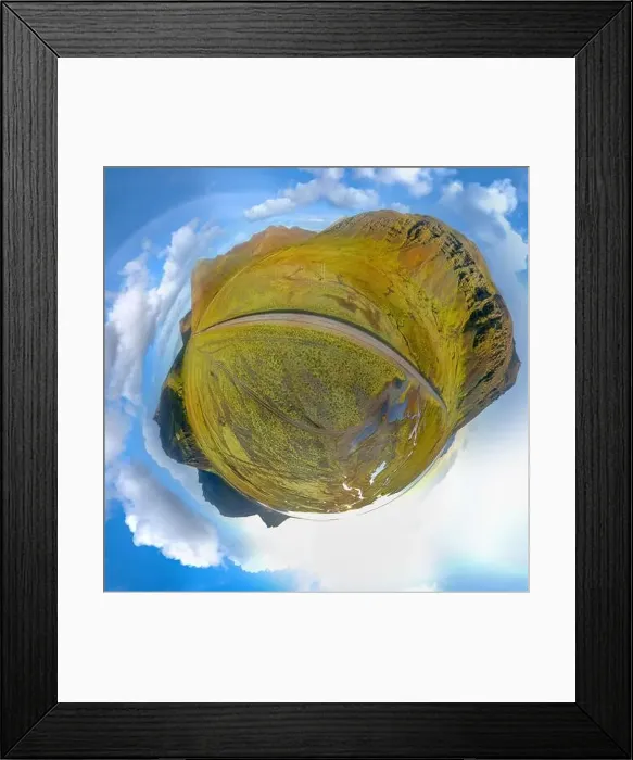 Framed Print : Epic aerial drone view flying over landscape of Fjallsarlon glacier and lagoon on a sunny day. Little planet panorama Framed Print : Epic aerial drone view flying over landscape of Fjallsarlon glacier and lagoon on a sunny day. Little planet panorama