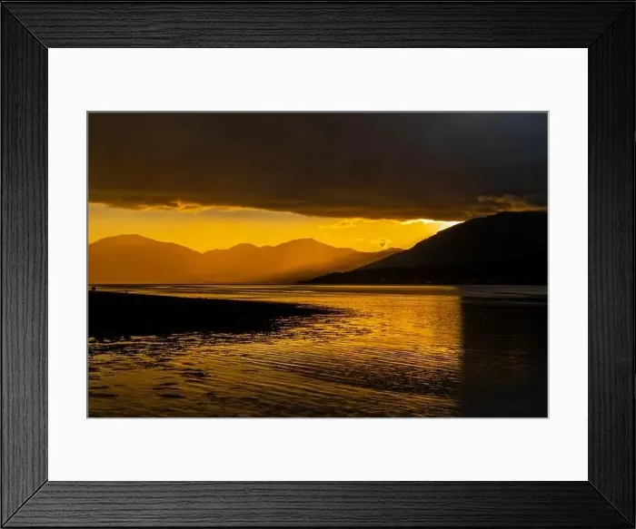 Framed Print : Drone footage of a stormy sunset over Loch Linnhe, from North Ballachulish, Fort William, Scotland Framed Print : Drone footage of a stormy sunset over Loch Linnhe, from North Ballachulish, Fort William, Scotland