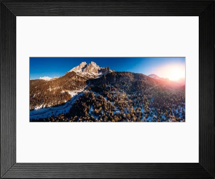 Framed Print : Sunrise in Dolomites mountains South Tyrol, Italy. Aerial top view Framed Print : Sunrise in Dolomites mountains South Tyrol, Italy. Aerial top view
