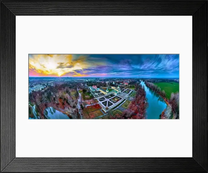 Framed Print : Beautiful panoramic aerial drone view to Wilanow Palace or Wilanowski Palace - is a royal palace located in the Wilanow Framed Print : Beautiful panoramic aerial drone view to Wilanow Palace or Wilanowski Palace - is a royal palace located in the Wilanow