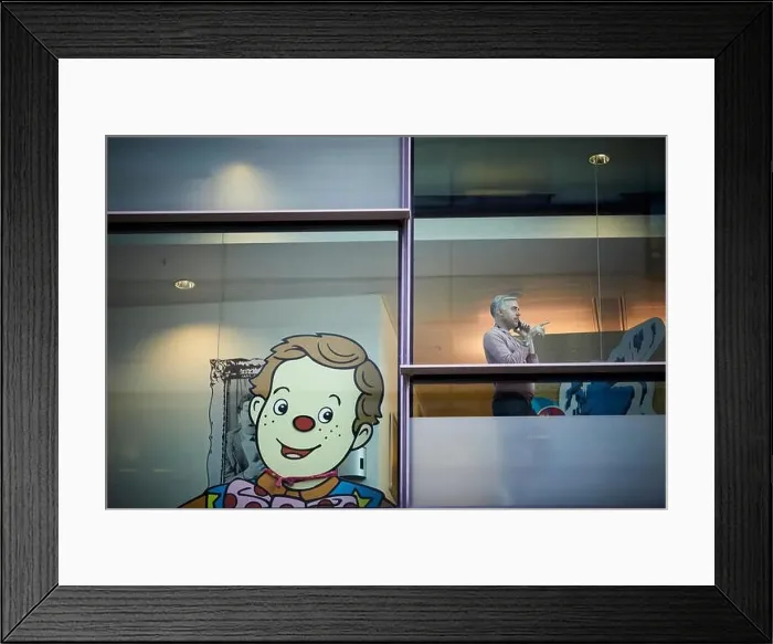 Framed Print : Office worker chatting on miobile phone in Cbb's offices at MediacityUk at Salford Quays home to the BBC in Framed Print : Office worker chatting on miobile phone in Cbb's offices at MediacityUk at Salford Quays home to the BBC in