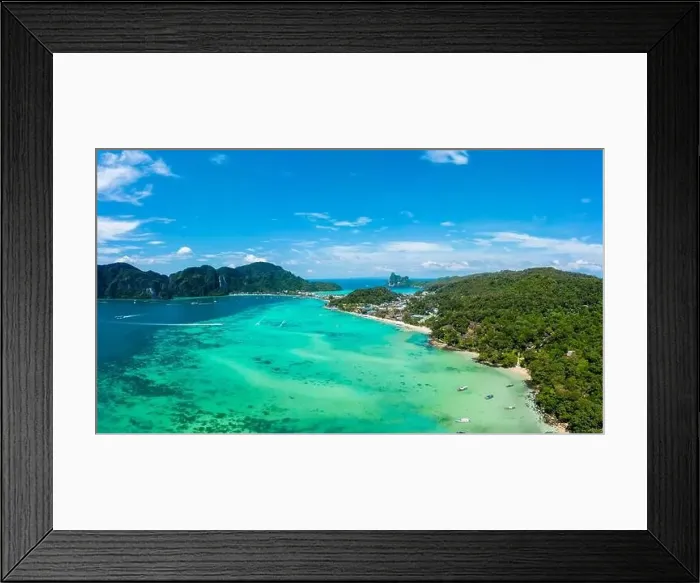 Framed Print : Panorama of tropical islands Phi Phi Don and Phi Phi Leh in sea Framed Print : Panorama of tropical islands Phi Phi Don and Phi Phi Leh in sea