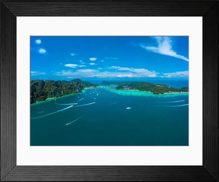 Framed Print : Panorama of tropical islands Phi Phi Don and Phi Phi Leh in sea Framed Print : Panorama of tropical islands Phi Phi Don and Phi Phi Leh in sea