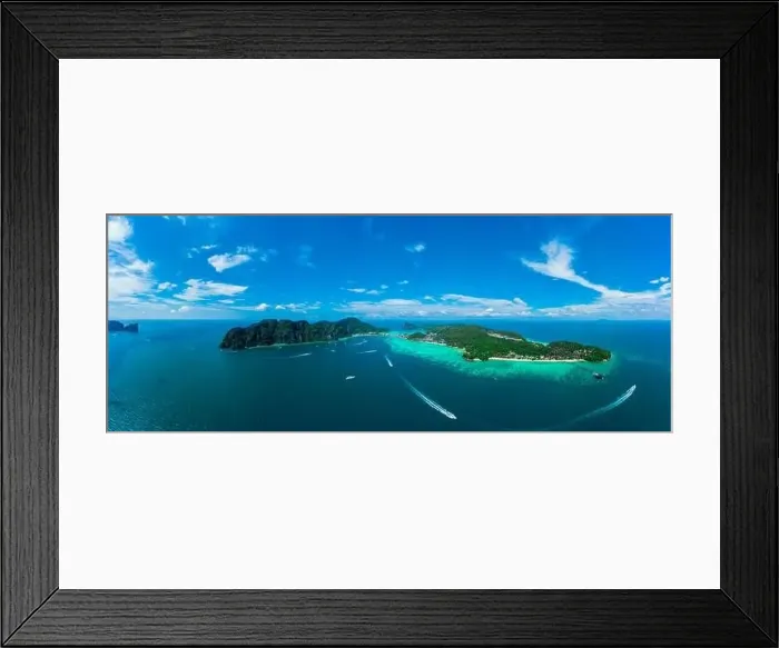 Framed Print : Panorama of tropical islands Phi Phi Don and Phi Phi Leh in sea Framed Print : Panorama of tropical islands Phi Phi Don and Phi Phi Leh in sea