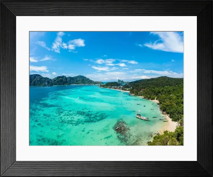 Framed Print : Top view of tropical island with limestone rocks and blue clear water Framed Print : Top view of tropical island with limestone rocks and blue clear water
