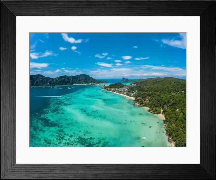 Framed Print : Top view of tropical island with limestone rocks and blue clear water Framed Print : Top view of tropical island with limestone rocks and blue clear water